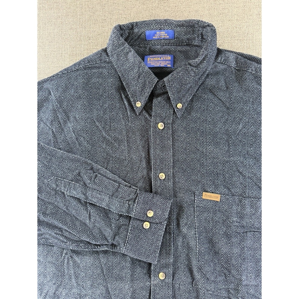 NWT Pendleton Herringbone Button Up Shirt Mens XL Blue Gray Cotton Long Sleeve